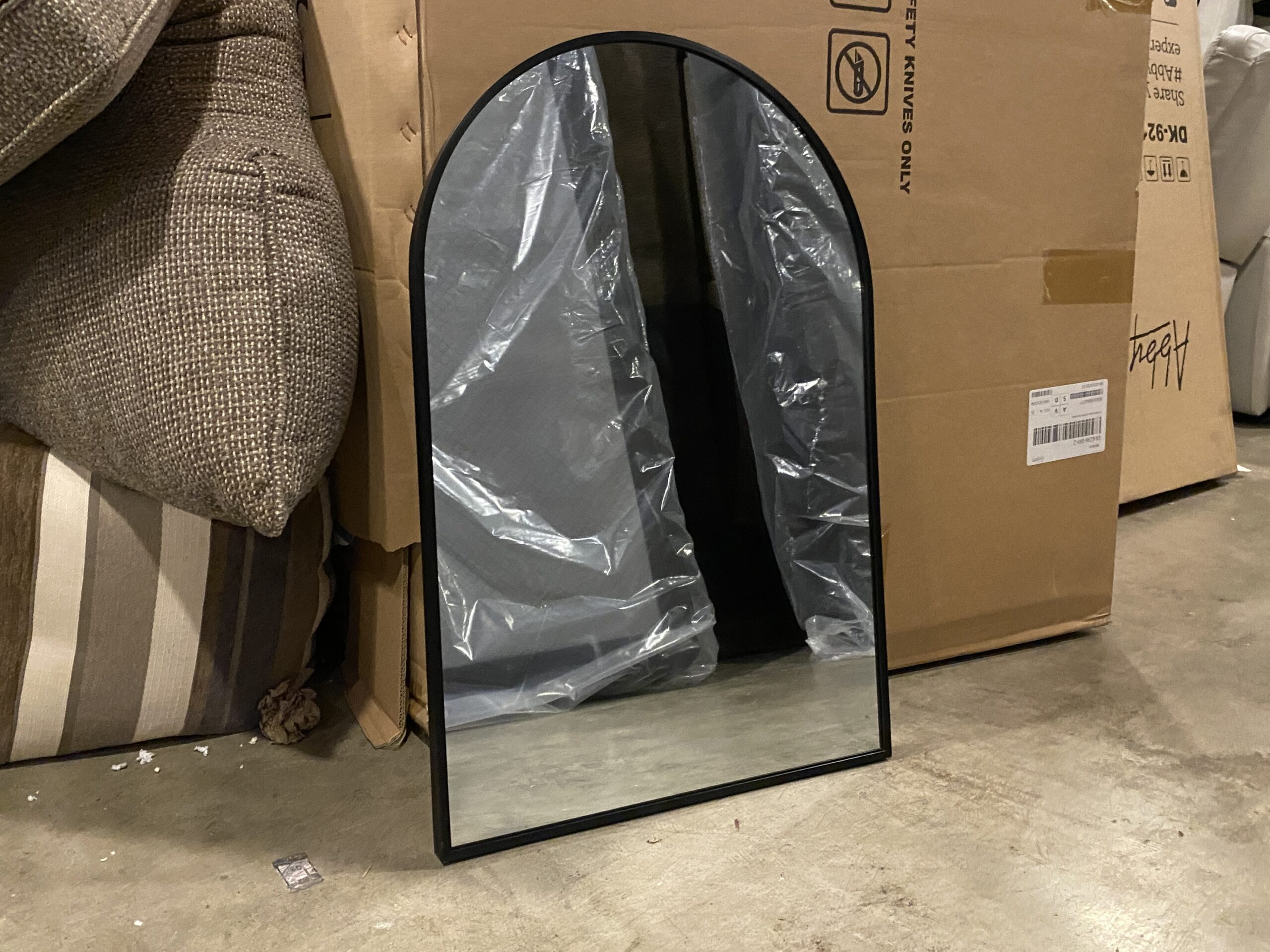Sleek Black Frame Arch Top Wall Mirror