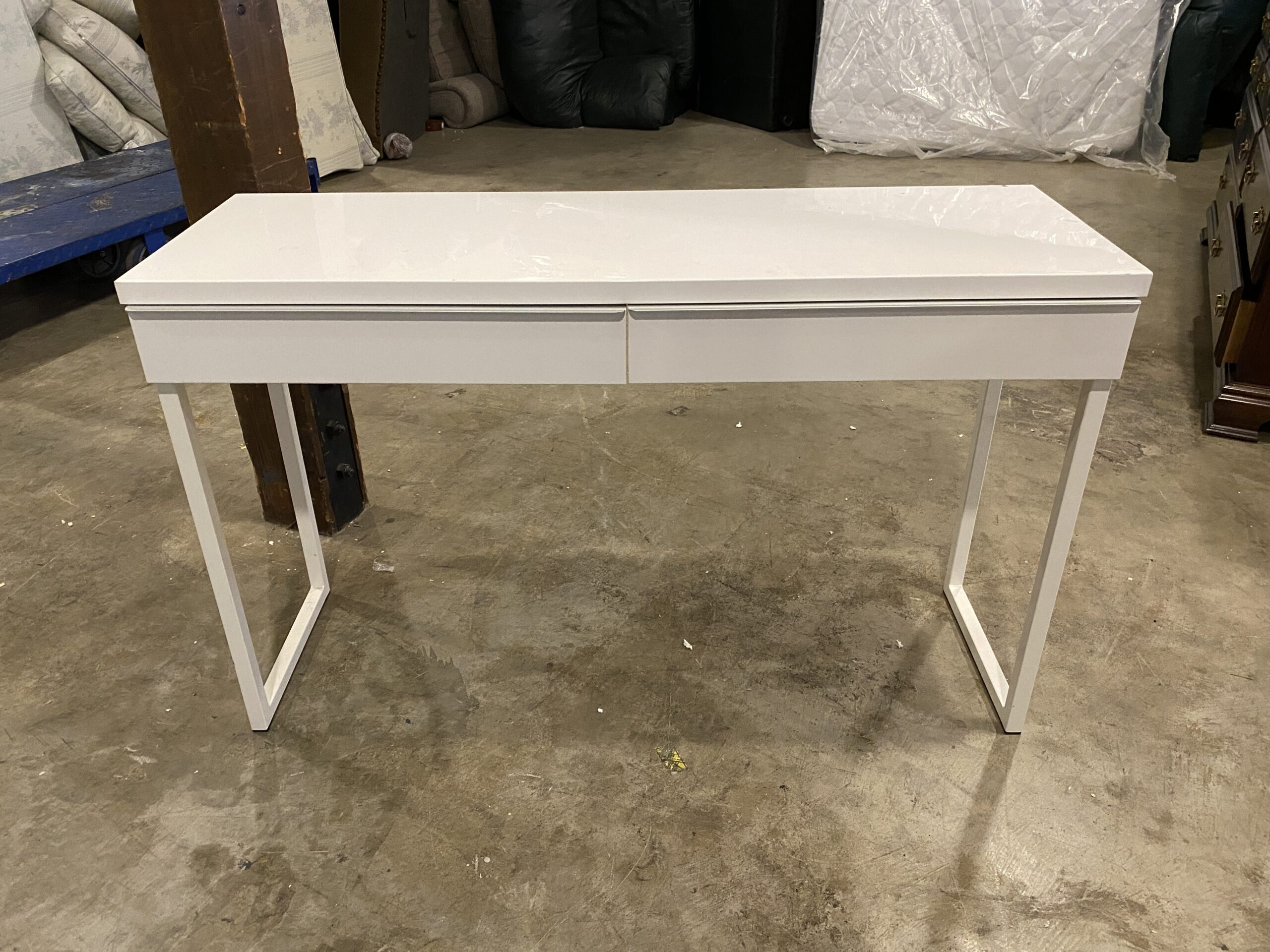 Sleek White 2-Drawer Laptop Table