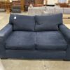Midnight Blue Plain Cloth Square Arm Loveseat