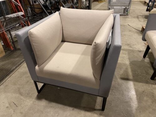 Grey Leather & Tan Padded Arms Accent Chair