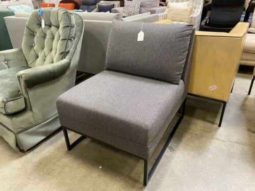 GUNLOCKE Grey Fabric and Black Metal Armless Chair