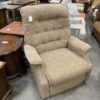 Fuzzy Beige Upholstered Arm Chair with Wooden Legs