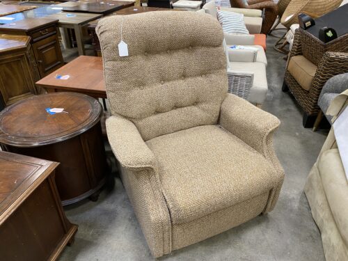 Fuzzy Beige Upholstered Arm Chair with Wooden Legs