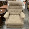 Fuzzy Beige Upholstered Arm Chair with Wooden Legs