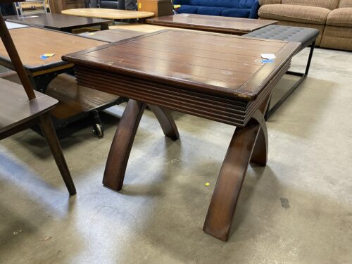 Red Wood Square Ribbed X Leg End Table