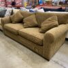 Crate & Barrel Light Brown Tweed Textured Roll Arm Sofa