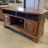 Red Wood Media Center with Built In Power Strip