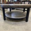 Industrial Dark Wood and Metal Circle Coffee Table