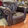 Cocoa Brown Faux Leather Stud Trim Armchair