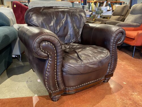 Cocoa Brown Faux Leather Stud Trim Armchair