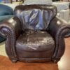 Cocoa Brown Faux Leather Stud Trim Armchair
