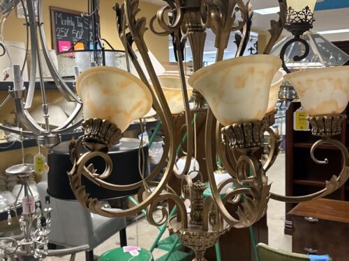 Regal Gold 6 Light Chandelier With Leaf Accents