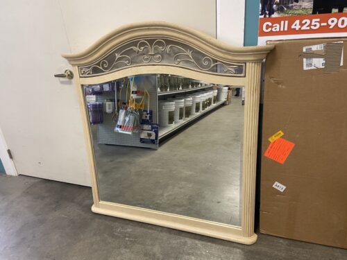 Light Wood Steel Filigree Large Mirror