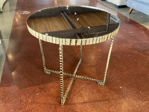 Chic Round Metal Mirror Top Side Table