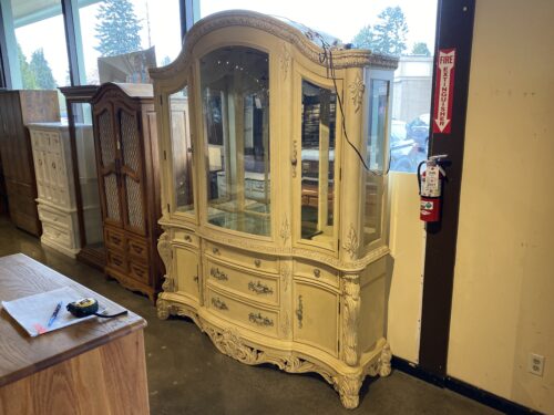 Opulent Pearl White Glass Shelf China Hutch