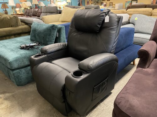 Black Dual Cup Power Recliner with Remote Control Power