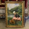 Large Victorian Woman Oil Painting in Ornate Frame