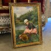 Large Victorian Woman Oil Painting in Ornate Frame