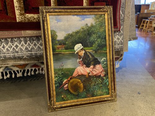 Large Victorian Woman Oil Painting in Ornate Frame