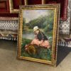 Large Victorian Woman Oil Painting in Ornate Frame