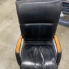 Black Leather and Warm Wood Rolling Office Chair