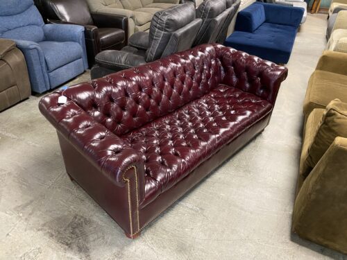 Red Tufted Leather Office Couch