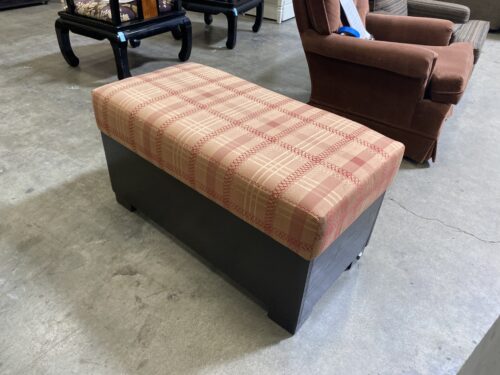 LA-Z-BOY Orange and Red Plaid Storage Ottoman