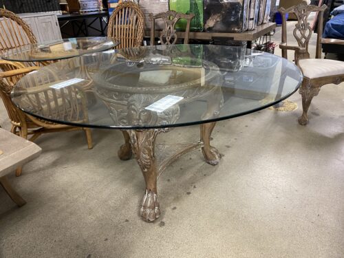 Removable Glass Topped Lion Based Table with 6 Chairs