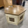 Carved Flowers Hexagon Table with Burled Top