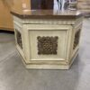 Carved Flowers Hexagon Table with Burled Top