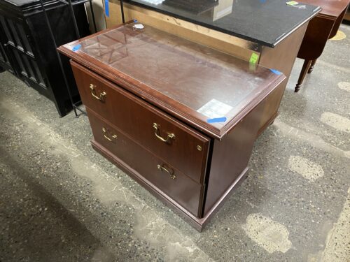 Glass Top Wooden Wide File Cabinet