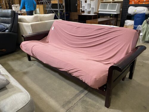 Red Wood Framed Futon with Pink Cushion