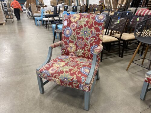Blue Wood Framed Floral Patterned Arm Chair
