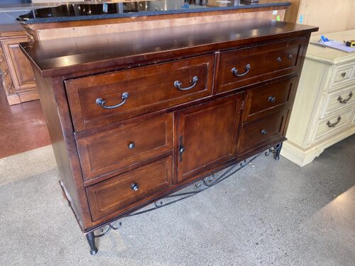 JCPHOME 6 Drawer Dresser with Wrought Iron Base