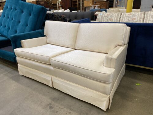 Well Maintained White Satin Skirted Loveseat