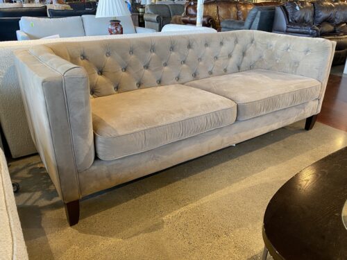 Modern Chesterfield Warm Grey Button Tuft Sofa