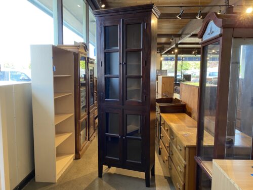 Towering Dark Wood Curio Display Cabinet