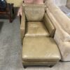 CRATE AND BARREL Distressed Beige Leather Chair with Ottoman
