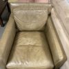 CRATE AND BARREL Distressed Beige Leather Chair with Ottoman