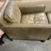 CRATE AND BARREL Distressed Beige Leather Chair with Ottoman