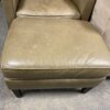 CRATE AND BARREL Distressed Beige Leather Chair with Ottoman