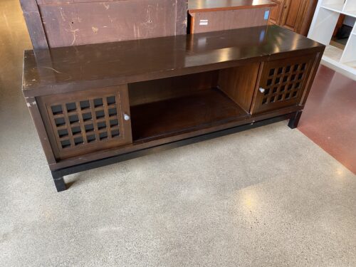Media Table with Rolling Grid Pattern Doors