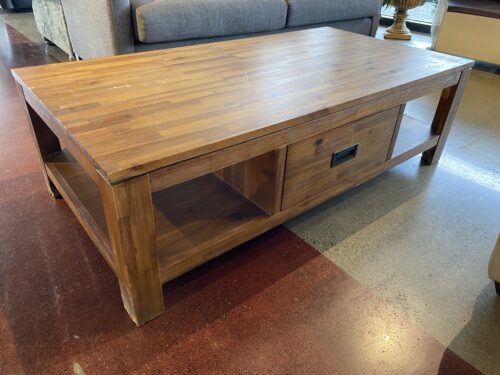 Wood Coffee Table with Center Drawer