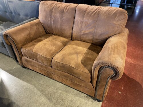 Saddle Colored Faux Suede Loveseat