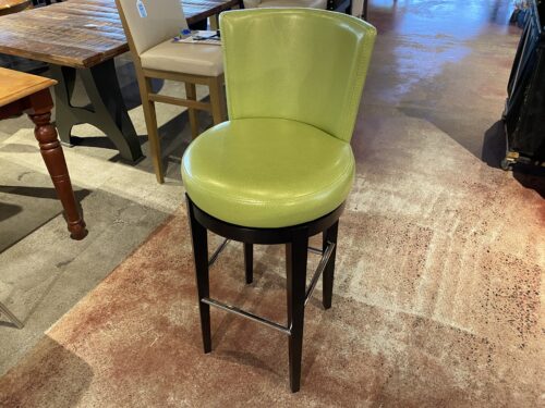Green Leather Circle Swivel Bar Stool