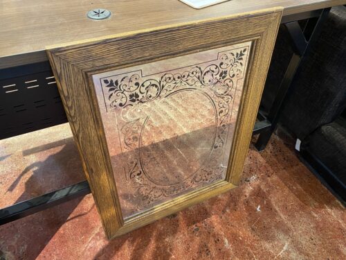 Vintage Wood Frame Etched Mirror