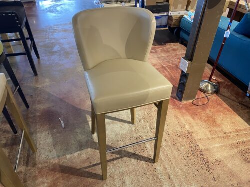 Beige Leather Round Back Bar Stool