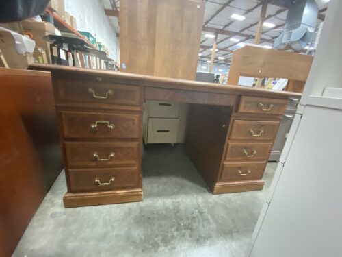 Wood Burled 3 Piece Desk with Granite Insert