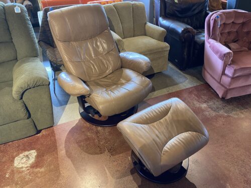 Tan Leather Recliner with Ottoman