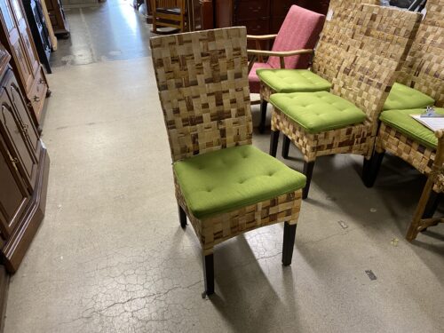 Vinyl Bamboo Chair with Green Removable Cushion